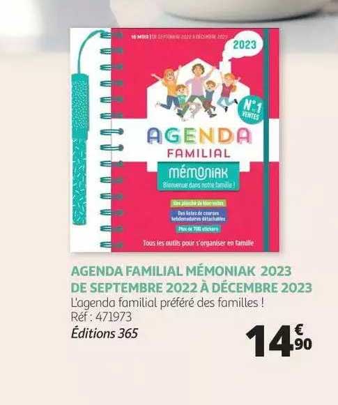 agenda familial mémoniak 2023 de septembre 2022 à décembre 2023