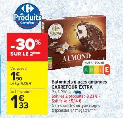 Bâtonnets Glacés Amandes Carrefour Extra