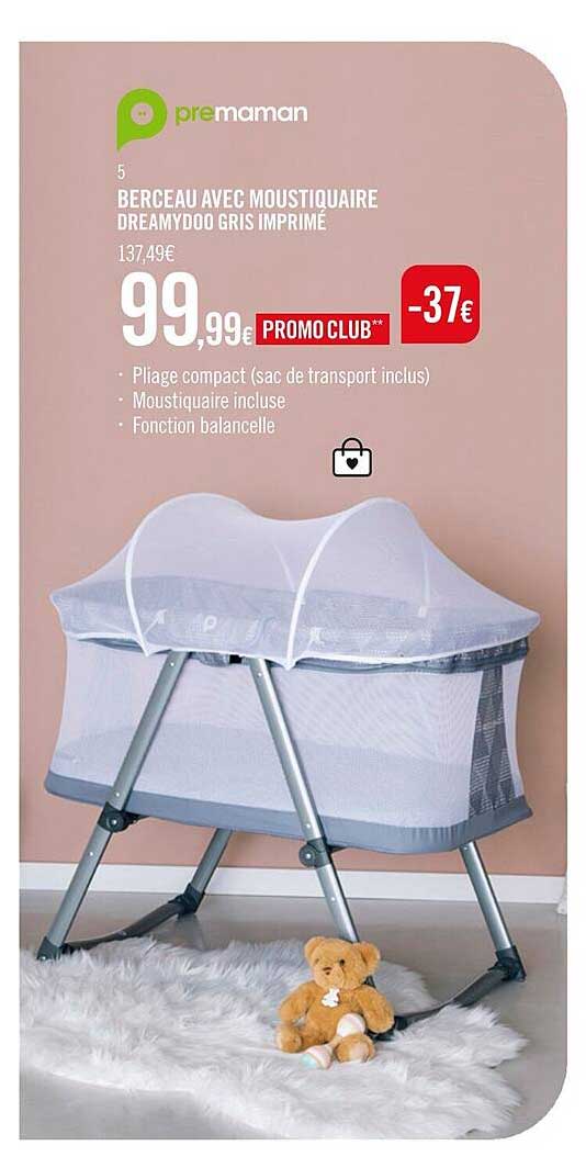 berceau avec moustiquaire dreamydoo gris imprimé premaman