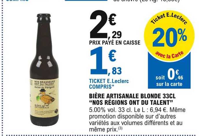 bière artisanale blonde 33cl "nos régions ont du talent"