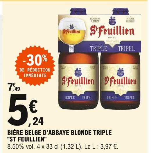 bière belge d'abbaye blonde triple "st feuillien"