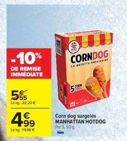 corn dog surgelés manhattan hotdog