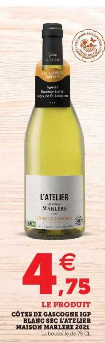 côtes de gascogne igp blanc sec l'atelier maison marlère 2021