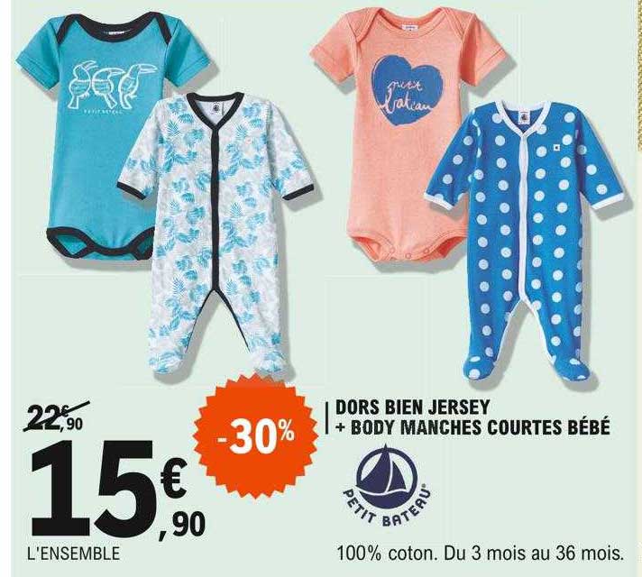 dors bien jersey + body manches courtes bébé petit bateau