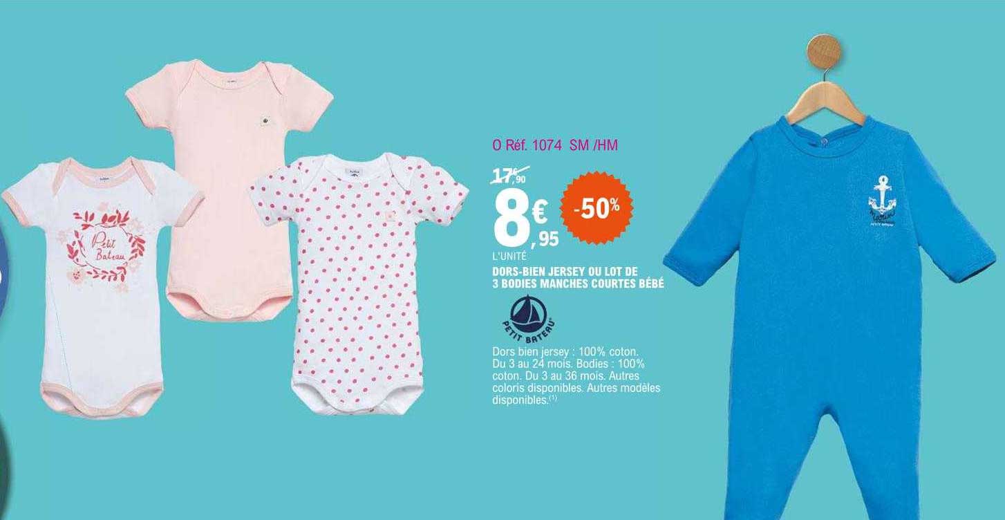 dors-bien jersey ou lot de 3 bodies manches courtes bébé petit bateau