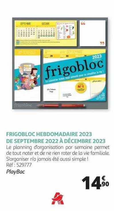 frigobloc hebdomadaire 2023 de septembre 2022 à décembre 2023 - playbac