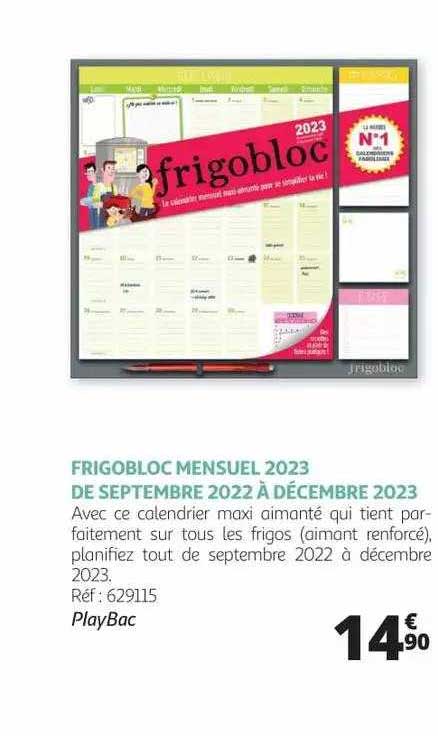 frigobloc mensuel 2023 de septembre 2022 à décembre 2023 - playbac