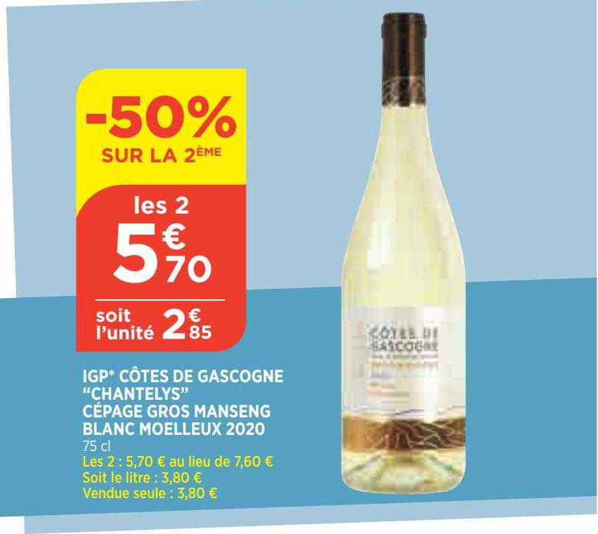 igp côtes de gascogne "chantelys" cépage gros manseng blanc moelleux 2020