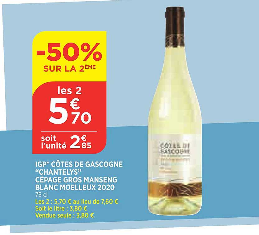 igp côtes de gascogne "chantelys" cépage gros manseng blanc moelleux 2020