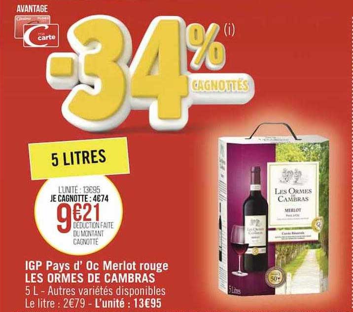 igp pays d'oc merlot rouge les ormes de cambras