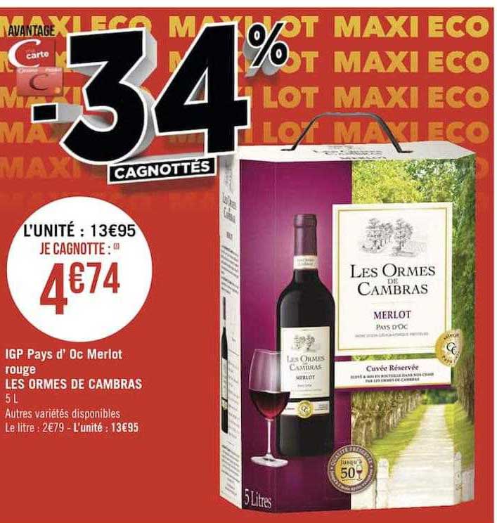 igp pays d'oc merlot rouge les ormes de cambras