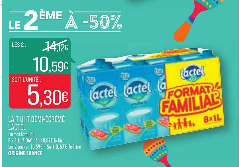 lait uht demi-écrémé lactel