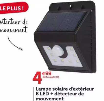 lampe solaire d'extérieur 8 led + détecteur de mouvement