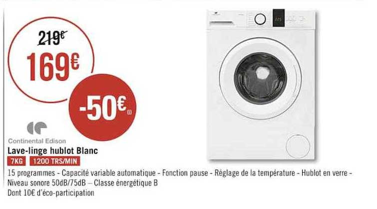 lave-linge hublot blanc continental edison