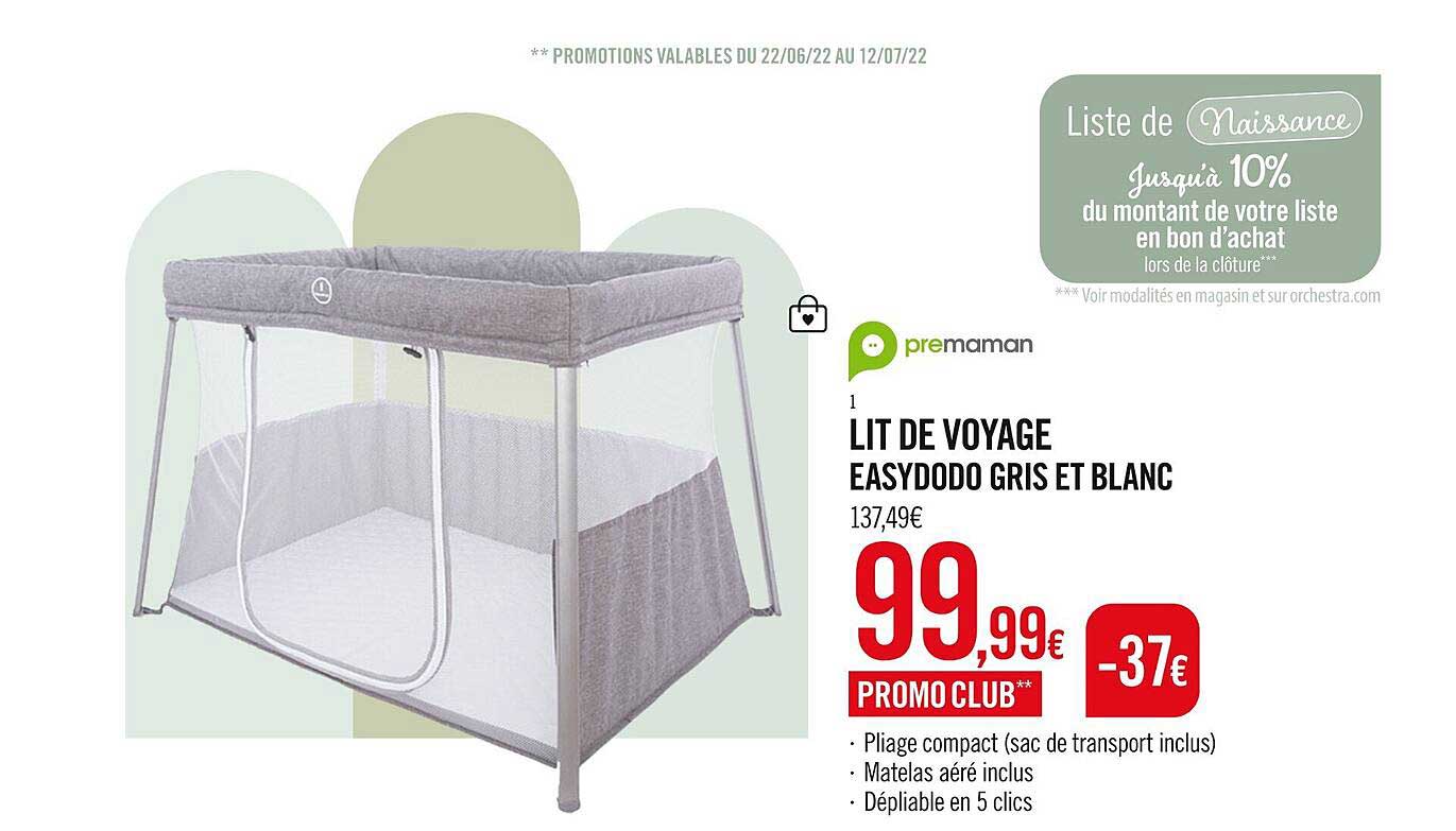 lit de voyage easydodo gris et blanc premaman