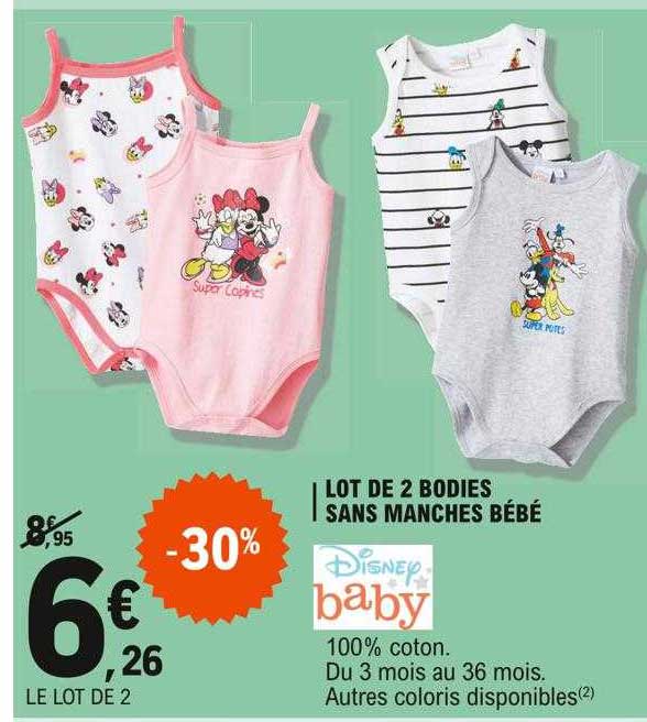lot de 2 bodies sans manches bébé disney baby