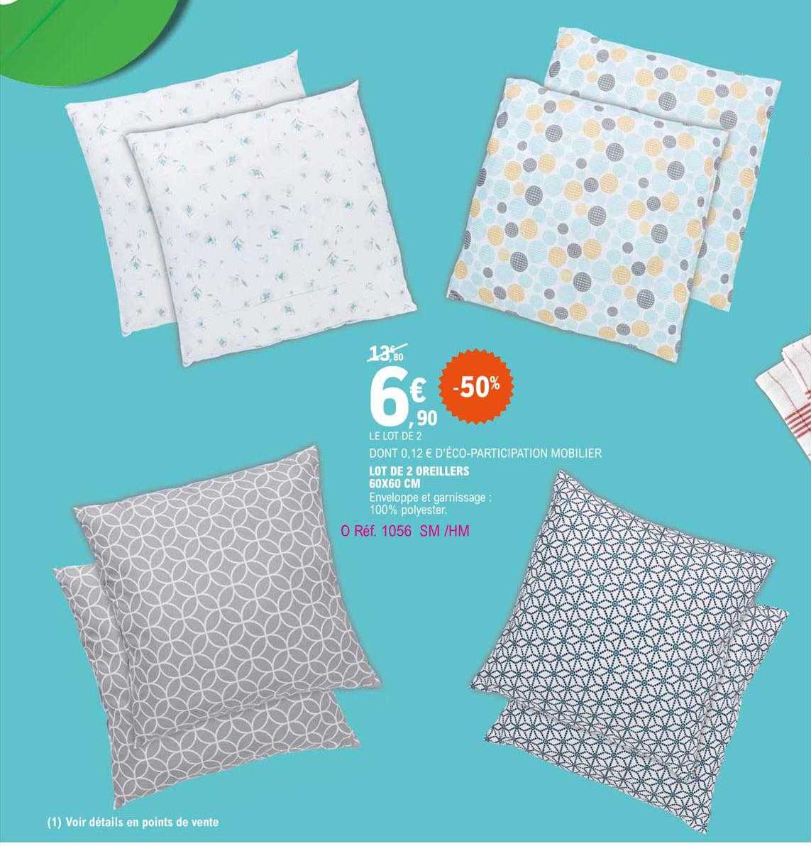 Lot De 2 Oreillers 60 X 60 Cm