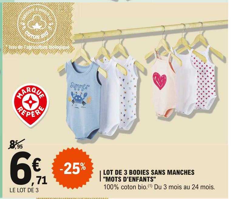 lot de 3 bodies sans manches "mots d'enfants"