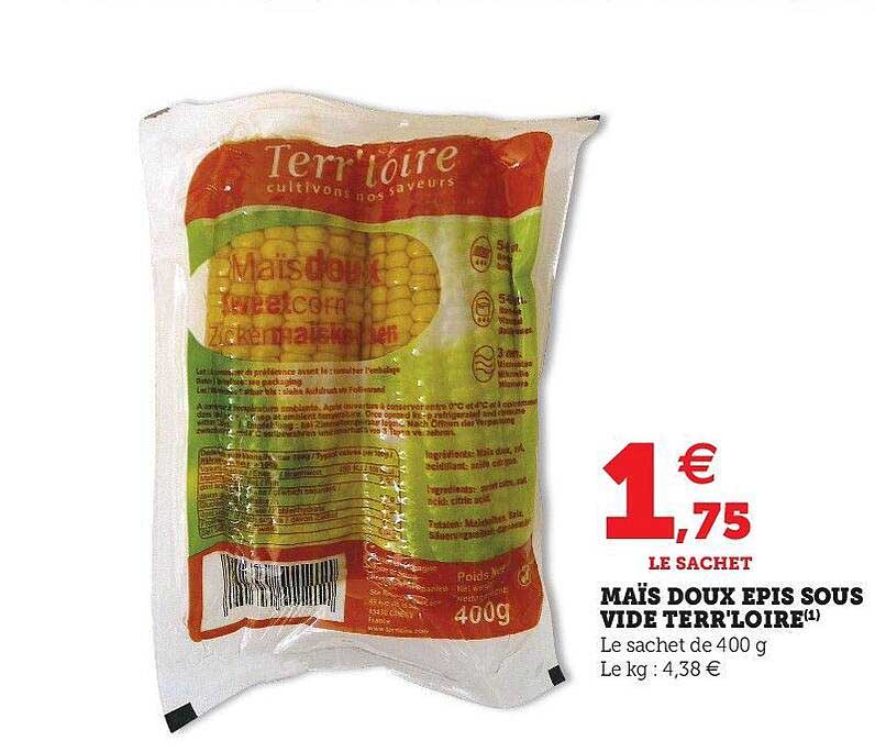 maïs doux épis sous vide terr'loire