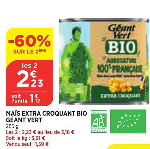 Maïs Extra Croquant Bio Géant Vert