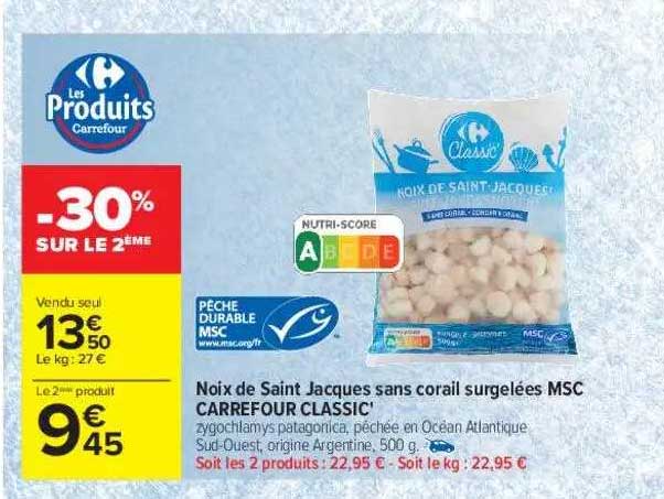 noix de saint jacques sans corail surgeglées msc carrefour classic'