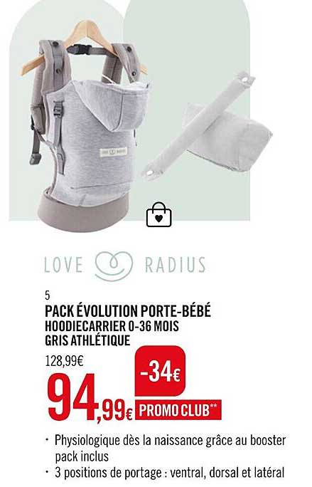 pack évolution porte-bébé hoodiecarrier 0-36 mois gris athlétique love & radius