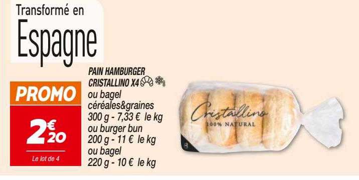 pain hamburger cristallino x4 ou bagel céréales & graines ou burger bun ou bagel