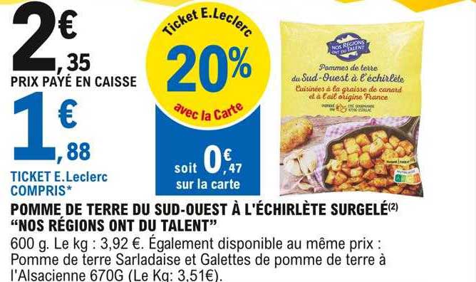 pomme de terre du sud-ouest à l'échirlète surgelé "nos régions ont du talent"