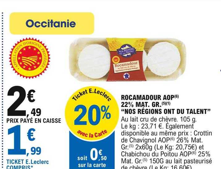 rocamadour aop 22% mat.gr. "nos régions ont du talent"