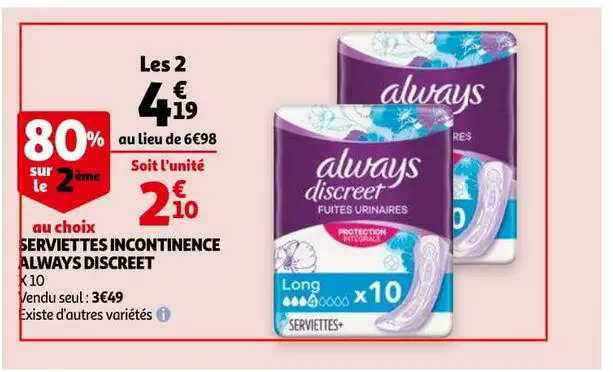Serviettes Incontinence Always Discreet