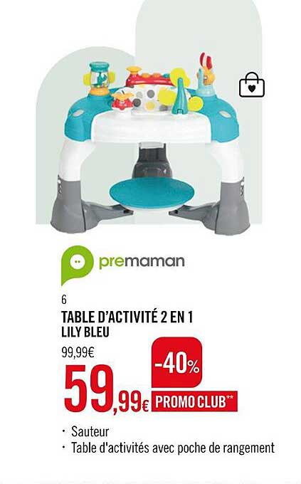 table d'activité 2 en 1 lily bleu premaman