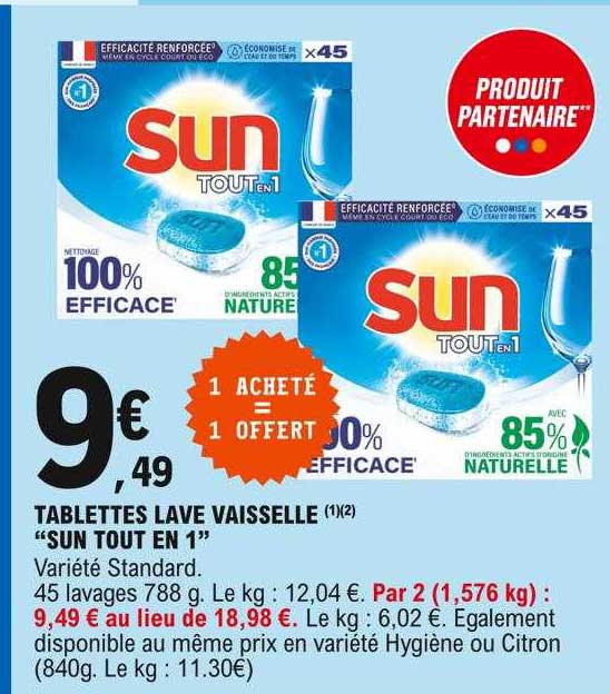 tablettes lave vaisselle "sun tout en 1"