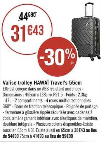 valise trolley hawaï travel's 55 cm