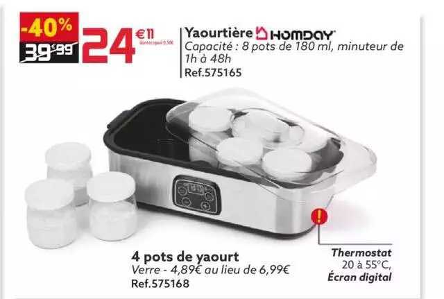 yaourtière homday, 4 pots de yaourt