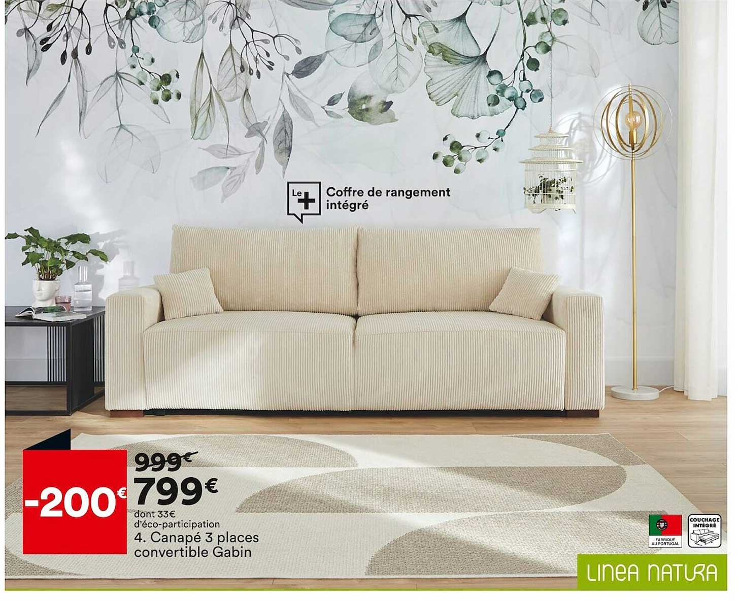 canapé 3 places convertible gabin linea natura