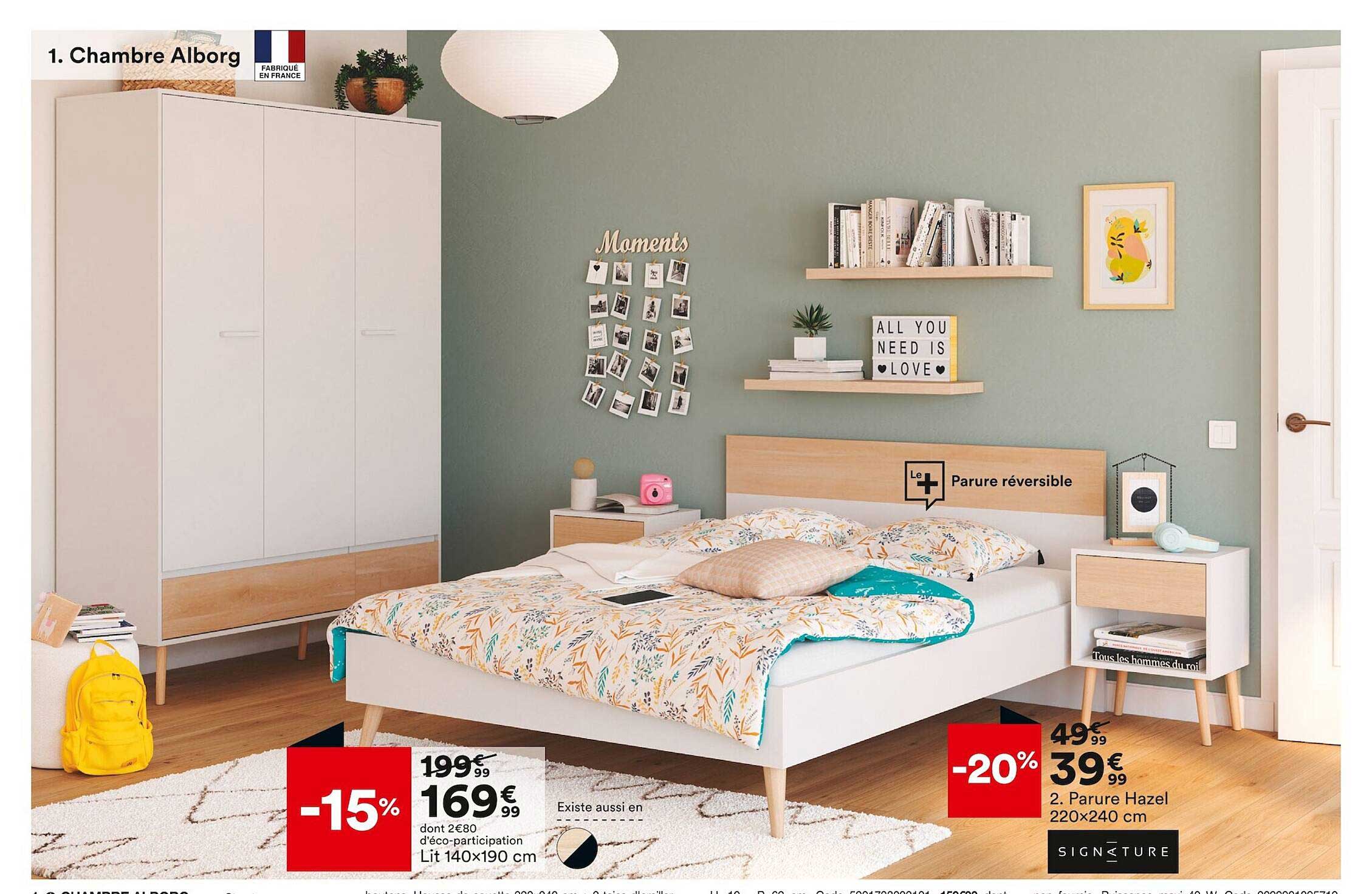 lit 140 x 190 cm, parure hazel 220 x 240 cm signature