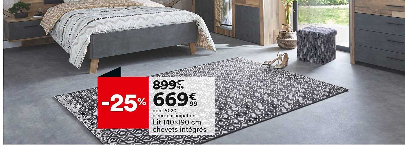 lit 140 x 190 cm chevets intégrés