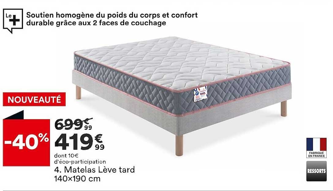 matelas lève tard 140 x 190 cm