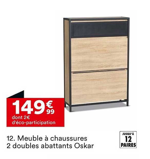 meuble à chaussures 2 doubles abattants oskar