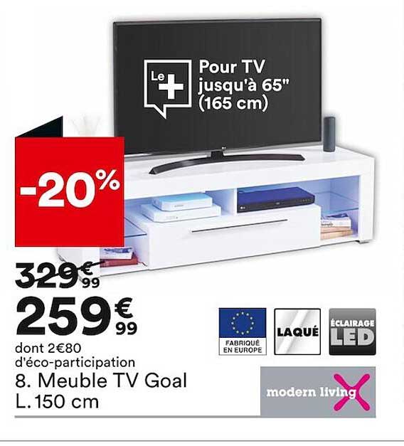 meuble tv goal l. 150 cm modern living