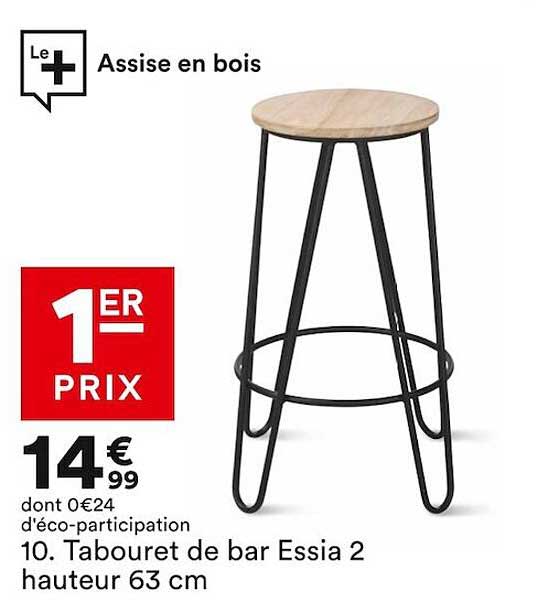 tabouret de bar essia 2 hauteur 63 cm