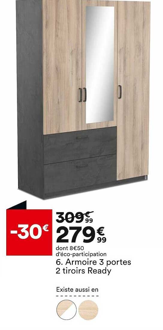Armoire 3 Portes 2 Tiroirs Ready