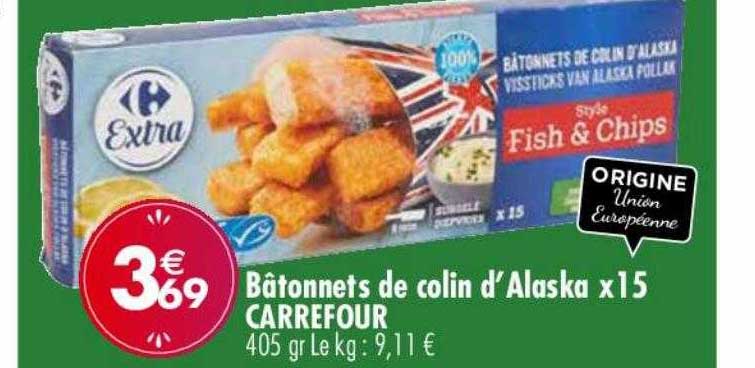 bâtonnets de colin d'alaska x15 carrefour