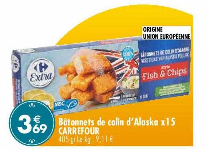 bâtonnets de colin d'alaska x15 carrefour