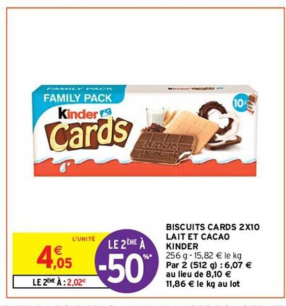 biscuits cards 2x10 lait et cacao kinder