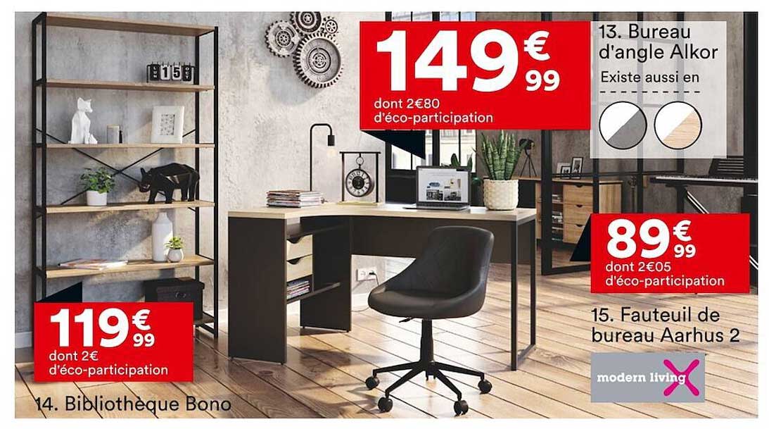 bureau d'angle alkor, bibliothèque bono,  fauteuil de bureau aarhus 2 modern living