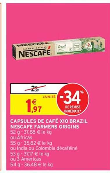 capsules de café x10 brazil nescafé farmers origins