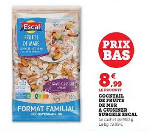 cocktail de fruits de mer à cuisiner surgelé escal