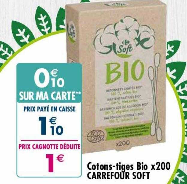 cotons-tiges bio x200 carrefour soft