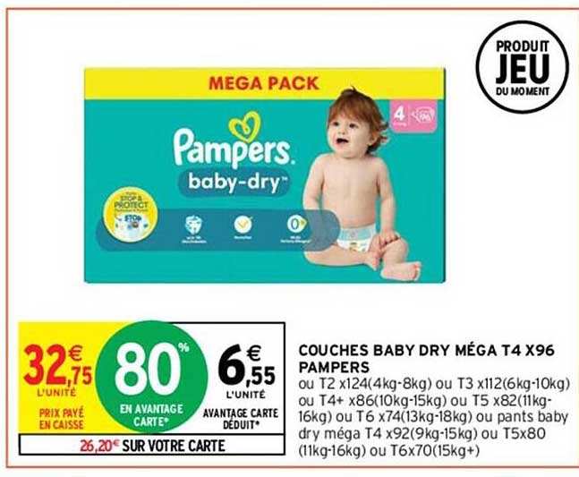 couches baby dry méga t4 x96 pampers